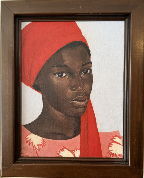 Portrait Of A Jamaican Woman Wearing A Red Turban by Samere Tansley
