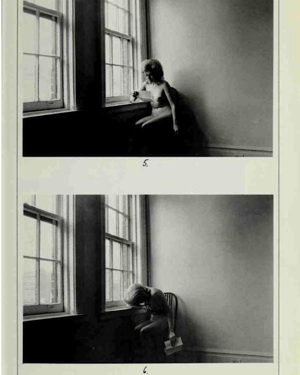 The woman is hurt by a letter by Duane Michals, Image 1.