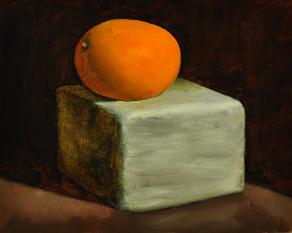 Orange on Wood Block by Rosie Brouse Fine Art