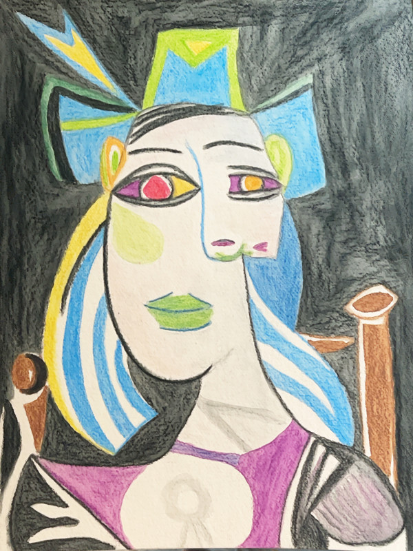 Bust of a woman in green hat (after Picasso) by Shelley Crouch