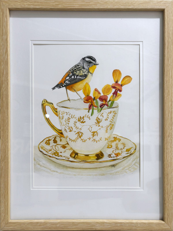 Pardalote and Donkey Orchid print by Polla Posavec