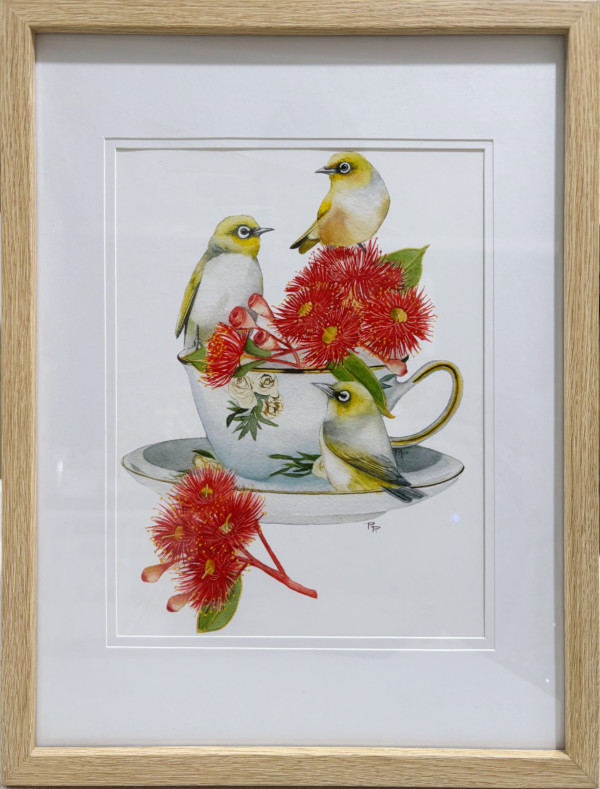 Silvereyes and Flowering Gum Print by Polla Posavec