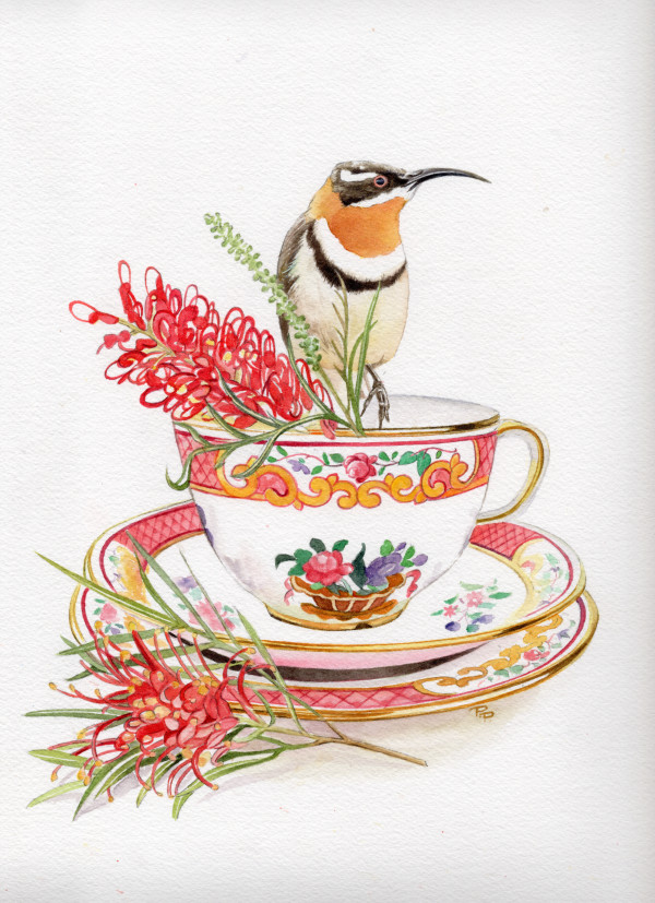 Spinebill and Grevillea by Polla Posavec