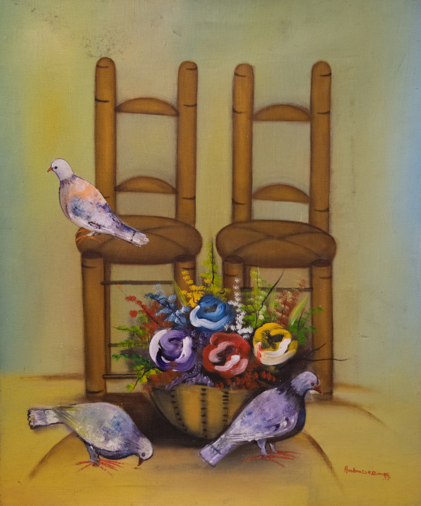 Doves, Flowers, and Chairs by Ambroise Domek