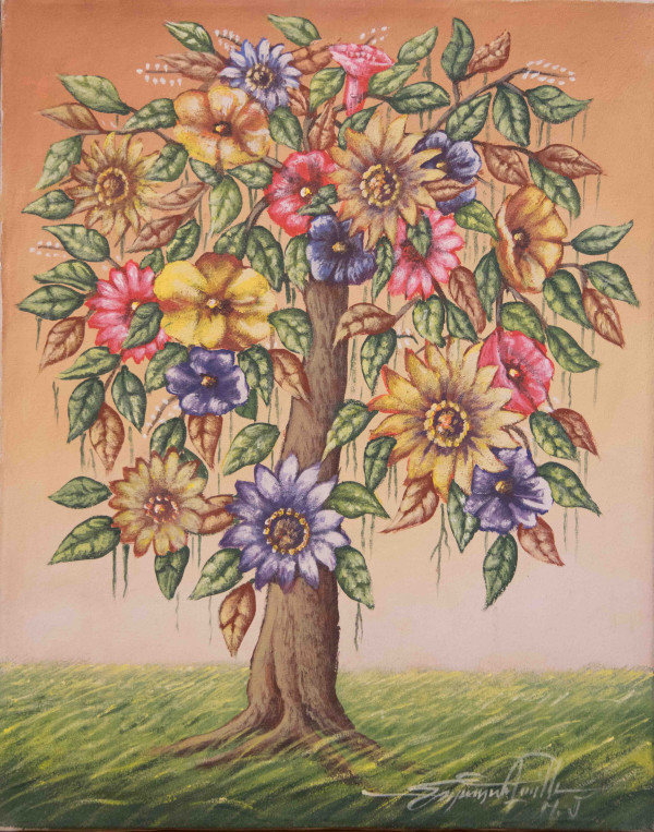 Tree with Multicolored Flowers by Raymond Lafaille