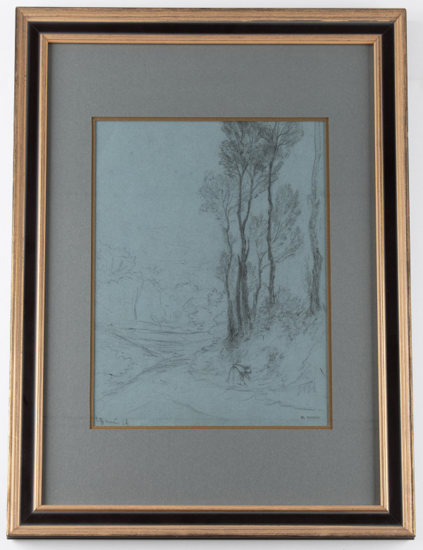 Landscape with an old woman gathering wood by Theophile-Narcisse Chauvel