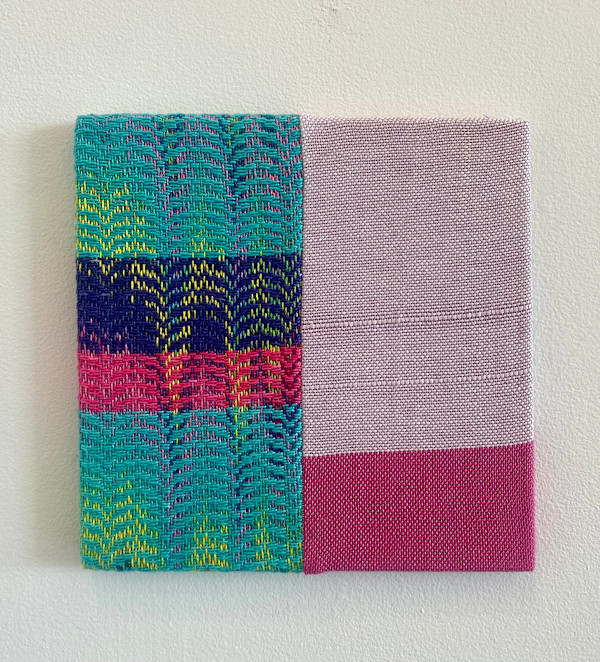 Pink and blue stretched weaving 4 by Perry Gross