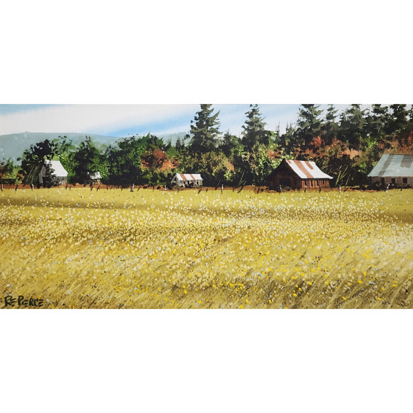 UNTITLED [ LANDSCAPE: HAY FIELD WITH BARNS ] by ROBERT E. PIERCE