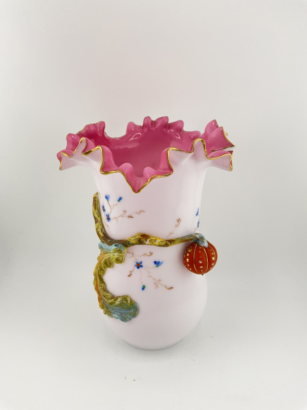 Steven and Williams Art Glass Vase w/ Applied Glass Leaves