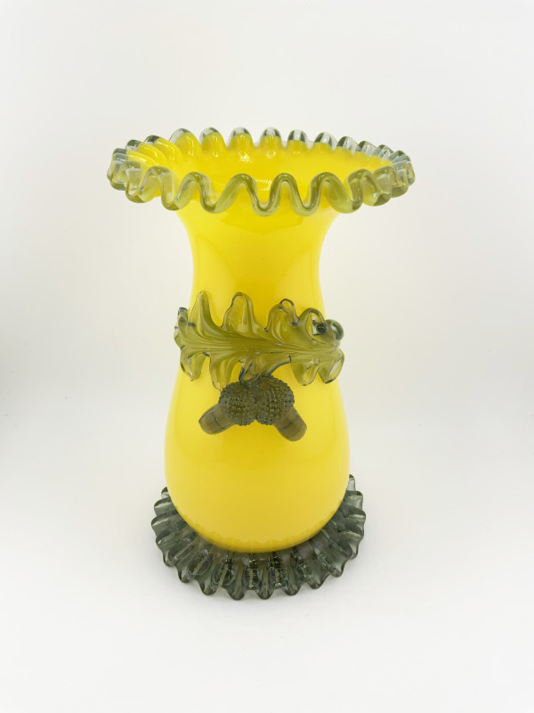 Steven and Williams Art Glass Vase w/ Applied Glass Leaf and Acorns