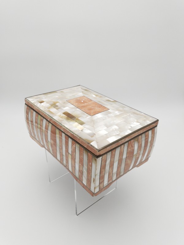 Large Mother of Pearl Inlay Marble Trinket Box w/ Felt Lining