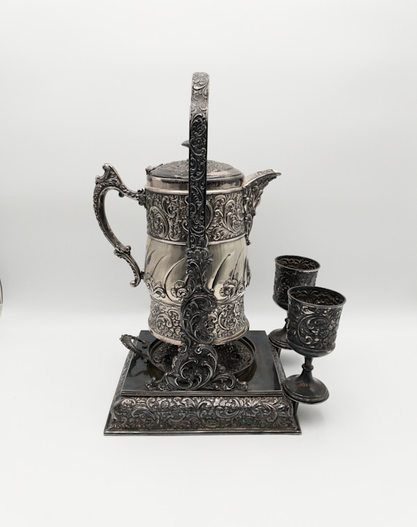 Antique Rogers Smith & Co. Silver Plated Tilt Water Pitcher With Goblets - Quadruple Silver