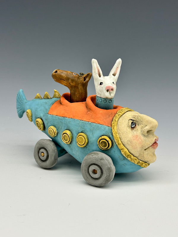 Fish car with Rabbit and Horse by Jeanine Pennell