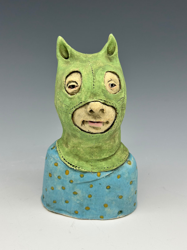 Green and blue monster mask by Jeanine Pennell