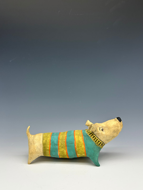 French Fry - teal, green and orange sweater by Jeanine Pennell, Image 1.