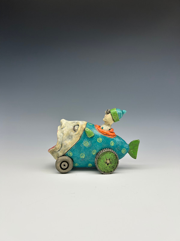 Teal and green big mouth bass  - fish car by Jeanine Pennell