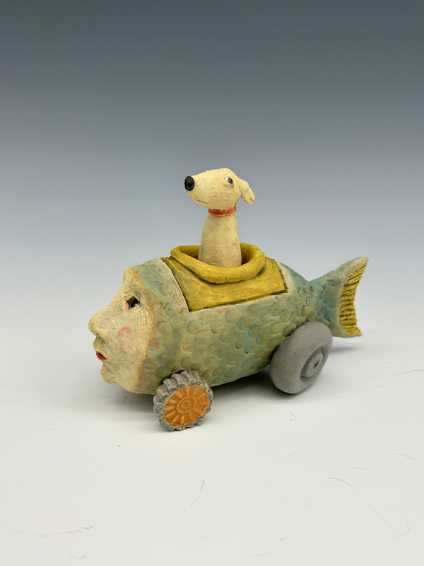 small dog out for a drive mini fishcar by Jeanine Pennell