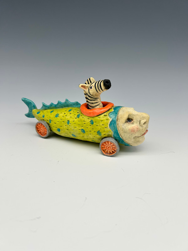 Zebra out for a ride (mini fishcar) by Jeanine Pennell