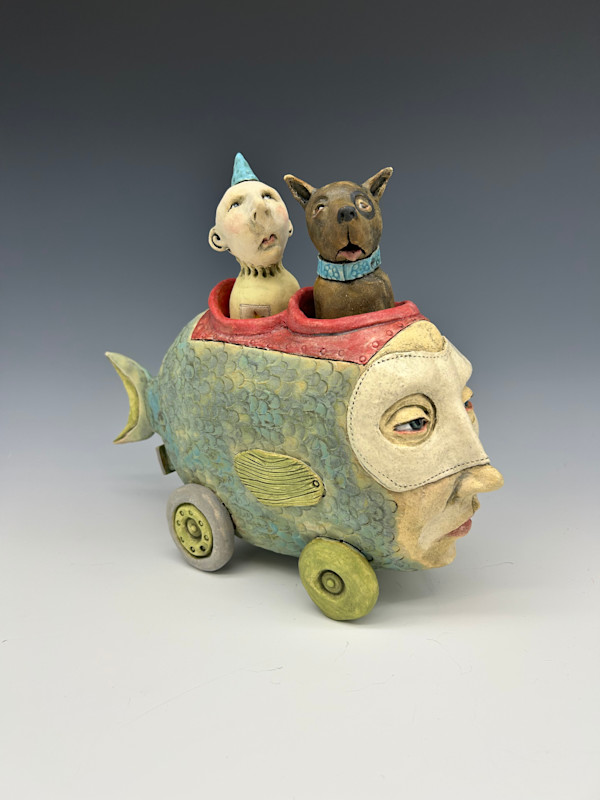 Makes Blue Fish with birthday boy and his dog by Jeanine Pennell