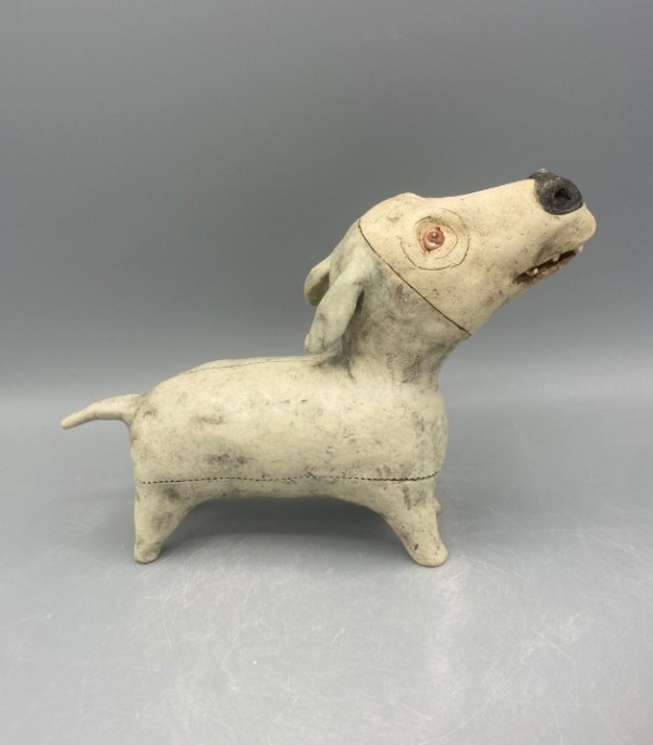 Chartreuse spots and a little red heart (Monster dog) by Jeanine Pennell