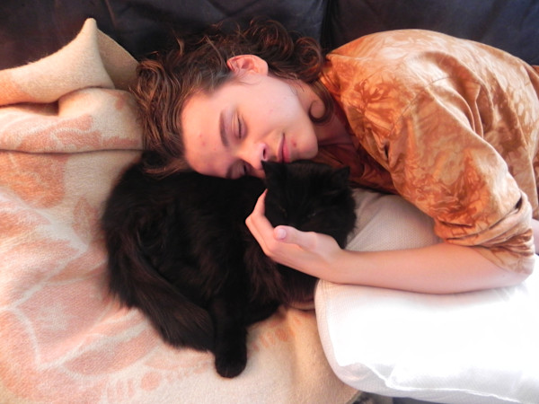 My Son Sleeping with his Cat, Blackly by Denita Benyshek