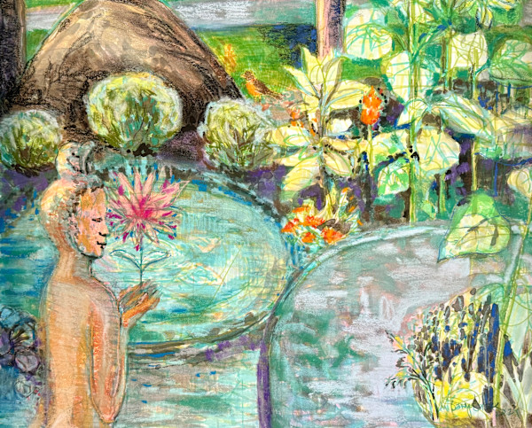 Night Garden 12, Kuan Yin in the Garden by Denita Benyshek