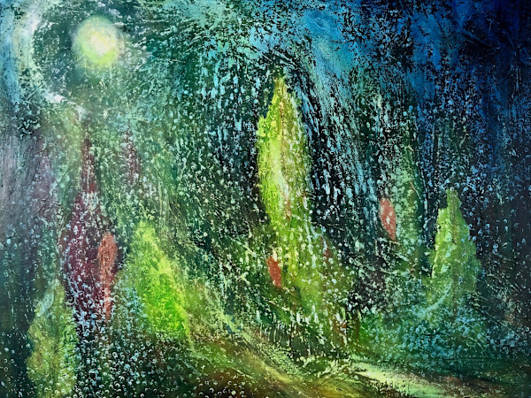 Owls are watching in the snowy moonlit forest by Karen Blacklock