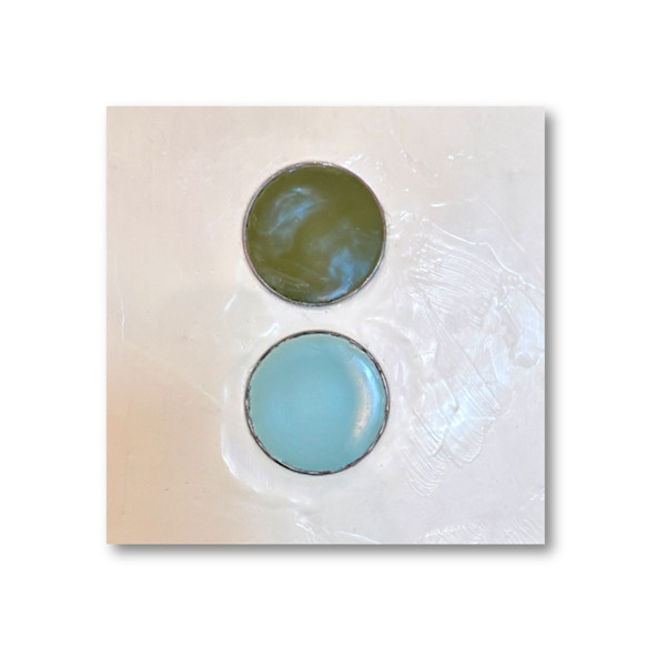 Still Points (green and blue dots on white square) by Soli Pierce, Image 1.
