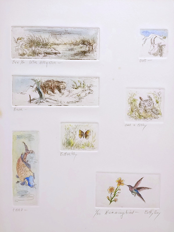 See You Later Alligator, Goat, Bear, Owl + Baby, Butterfly, Carp, Hummingbird by Betty Guy