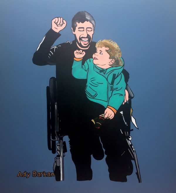 Portrait of Ady Barkan and first child by Wren Sarrow