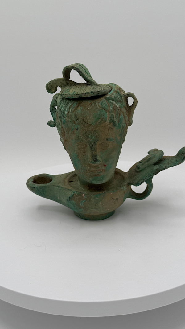 Roman Bronze Busted Oil Lamp