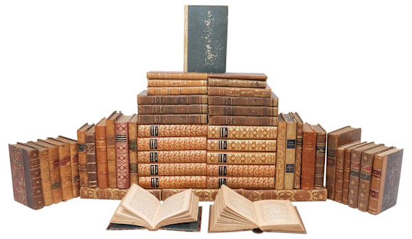 (50) FRENCH LEATHER-BOUND LIBRARY SHELF BOOKS, THEATER & MEMOIRS, Image 1.