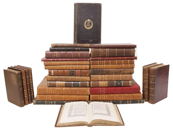 FRENCH LEATHER-BOUND LIBRARY SHELF BOOKS, SCIENCE & PERIODICALS, Image 1.