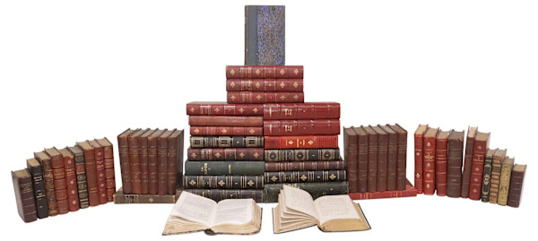 FRENCH LEATHER-BOUND LIBRARY SHELF BOOKS, HISTORY & PERIODICALS, Image 1.
