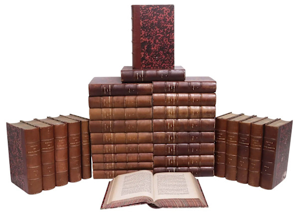 FRENCH LEATHER-BOUND LIBRARY SHELF BOOKS, 'REVUE DES DEUX MONDES,' 1881-1885, Image 1.