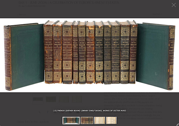 FRENCH LEATHER-BOUND LIBRARY SHELF BOOKS, WORKS OF VICTOR HUGO, Image 3.