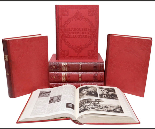 FRENCH LEATHER-BOUND LIBRARY SHELF BOOKS, LAROUSSE MONTHLY, Image 2.