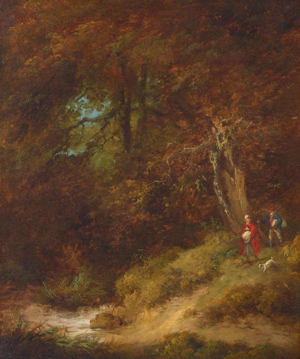 “Travelers in a Forest Clearing” by English School, Richard Ansdell