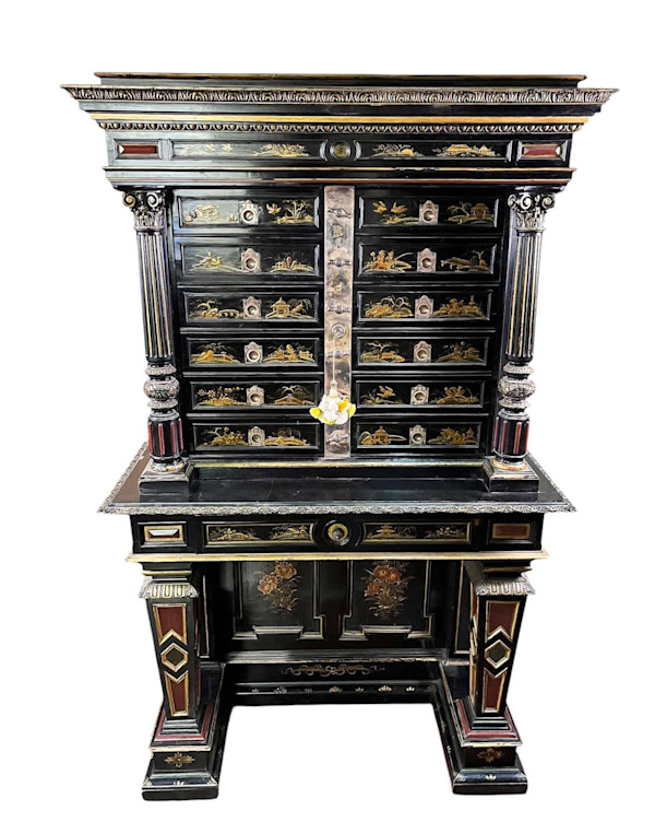 NAPOLEON III FRENCH EBONIZED CHINOISERIE  MECHANICAL CABINET