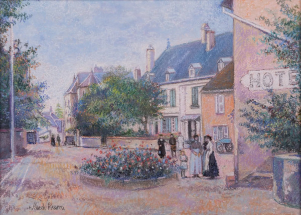 “ Figures Gathered outside a Hotel” by Hugues Claude Pissarro