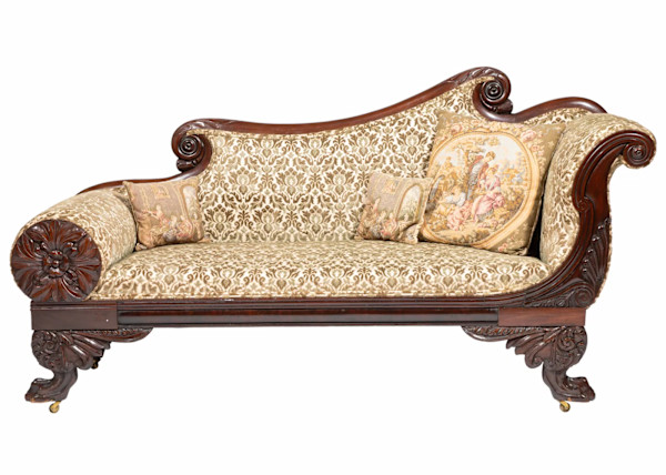 American Classical Carved Mahogany Meridienne by Anthony Quervelle, Philadelphia manner of