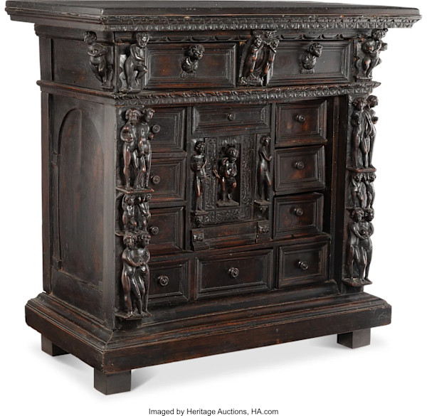 Italian Renaissance Style Carved Walnut Cabinet  18th Century