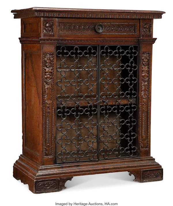 18th Century Italian Carved Walnut Grill Front Cabinet