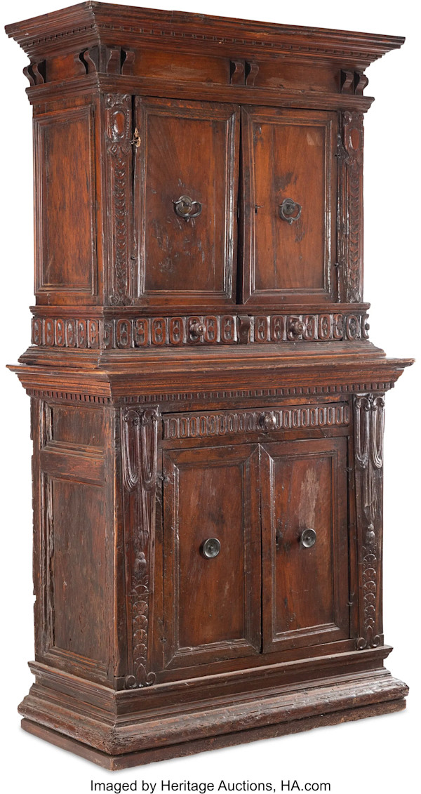 18th Century Italian Baroque Carved Walnut Two Tier Cabinet