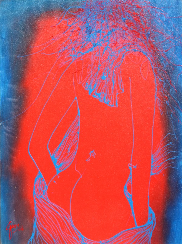 Blue Nude on Red by Gerrit Greve