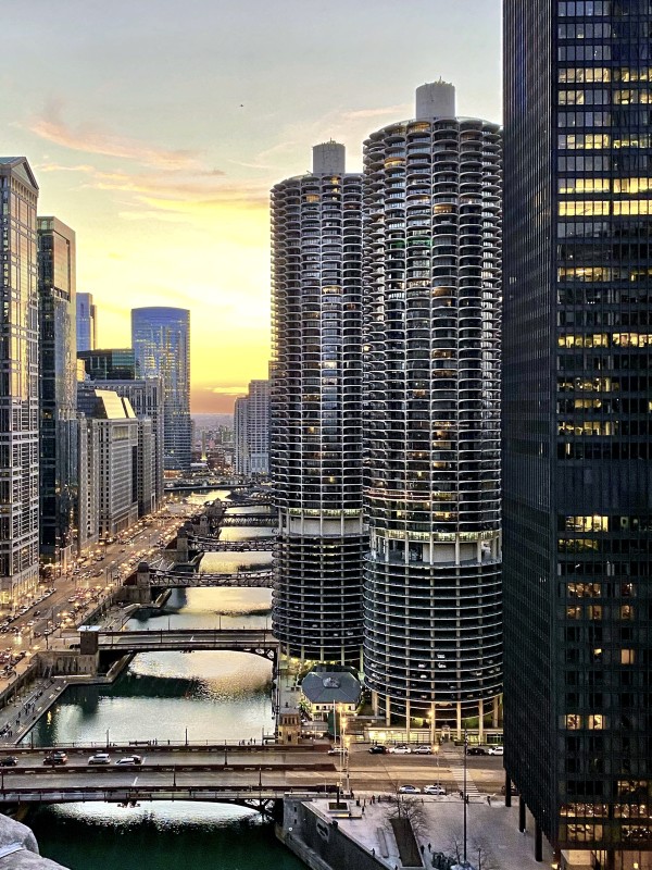 Sunset At The Chicago River by Ronnie Frey