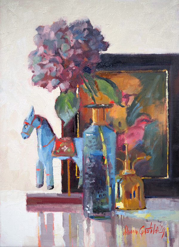Market day: blue horse and violet hydrangea by Alena Gastaldi