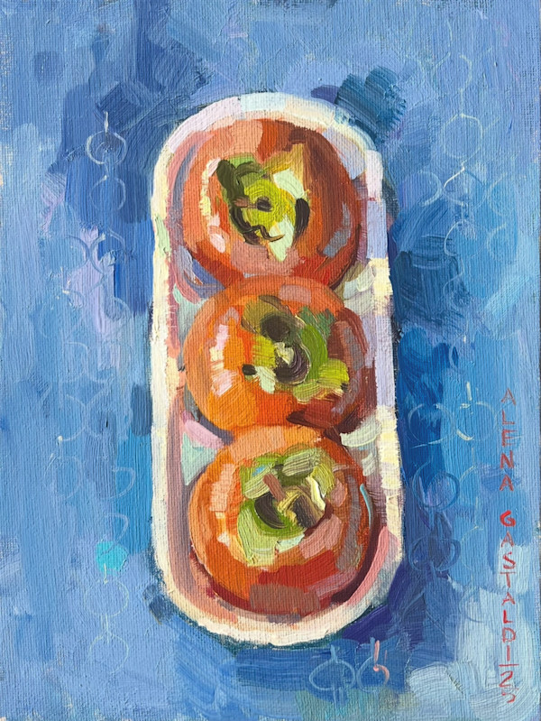 Persimmons on blue by Alena Gastaldi