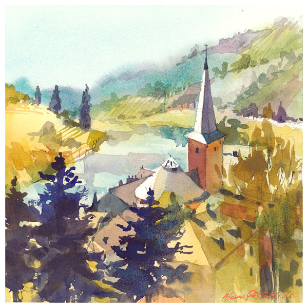 A journey through Moselle: Ehnen from the hill (framed) by Alena Gastaldi, Image 1.