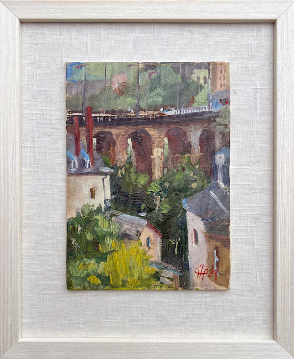 Luxembourg: Pont Adolphe. 27x21.5 cm (framed), oil on panel by Alena Gastaldi, Image 3.
